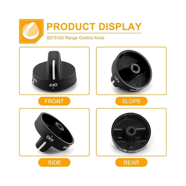 4x Wp8273103 Komfyr Kontrollknapputskifting Wp8273103 Ap6012363 Svart