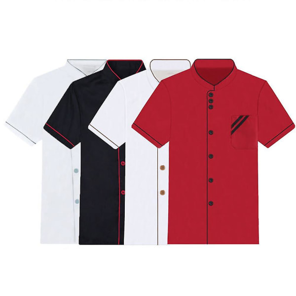 Unisex Kort & Långärmad Kockjacka Hotellkök Serviceuniform Arbetskläder Red and Black M Short Sleeve