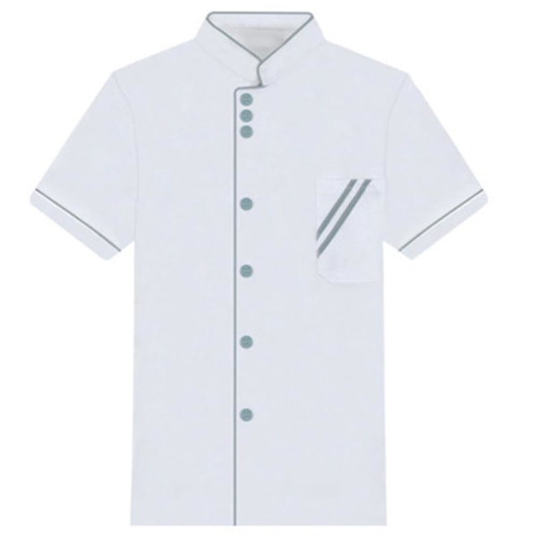 Unisex Kort og Lang Ermet Kokkejakke Hotell Kjøkken Service Uniform Arbeidsantrekk White and Blue L Short Sleeve