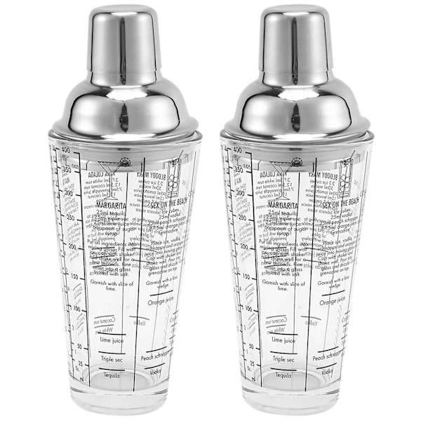 2X, 400ml Flaske Mixing Master Glas Klar Proportion Cocktail Shaker 304 Rustfrit Stål Stang og Glas
