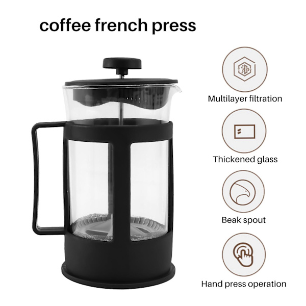 2X Glasfransk Press Kaffe- & Temakerare, 600ml Kaffepress, Värmebeständigt Borosilikatglas