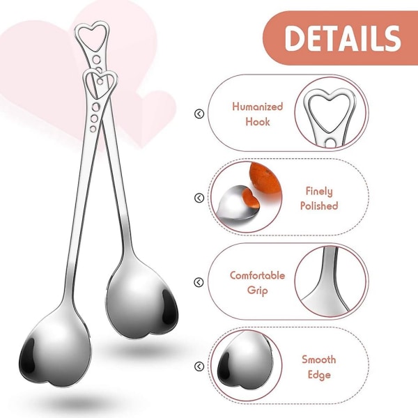 10 st Hjärtformade Kaffeskedar i Rostfritt Stål, Kökstillbehör, Dessert- och Sockeromrörningsskedar