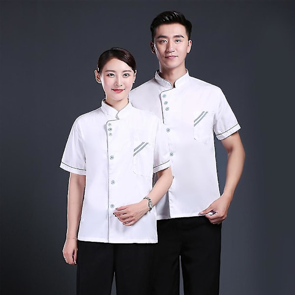 Unisex Kort & Långärmad Kockjacka Hotellkök Serviceuniform Arbetskläder White and Blue L Short Sleeve