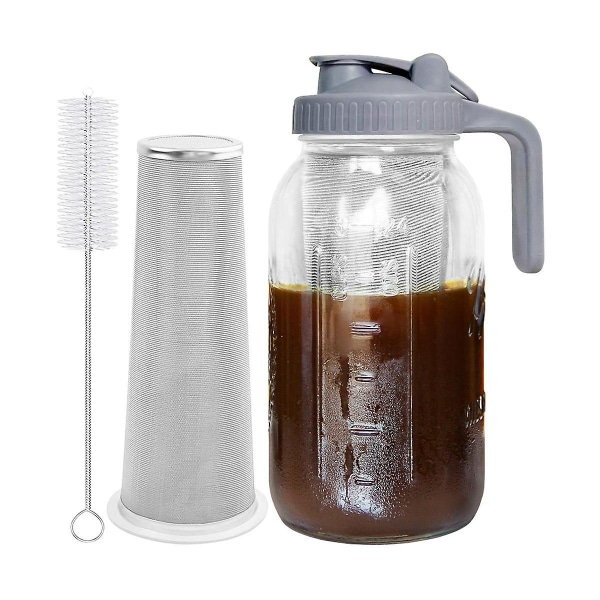 Cold Brew Kaffebryggare 64 ounce Cold Brew Pot med ultratät filter i rostfritt stål för Iced Brew