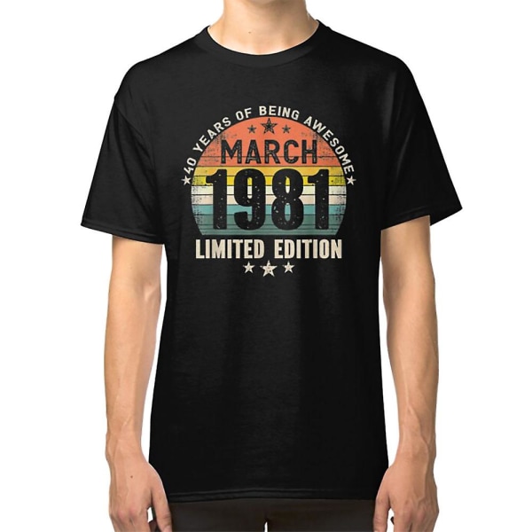 40 år gammal Tillverkad i mars 1981 Vintage 40-årsdag Merch T-shirt S