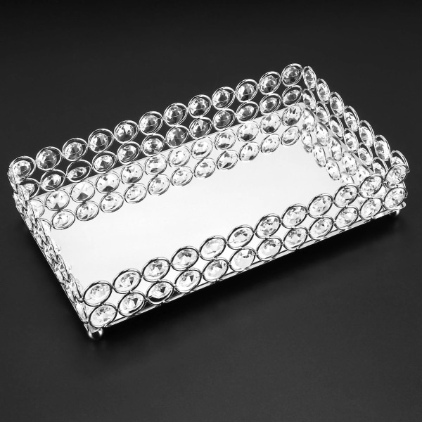 Kristall rektangulär kosmetisk bricka Smycken Smycken Organizer Spegel dekoration bricka Parfym Hudvård