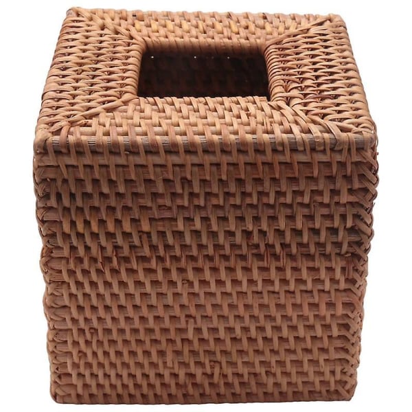 Firkantet Rattan Vevbokslokk, Håndvevd Vikker Vevholder, 5.7X5.7 Tommer, Tre Farge