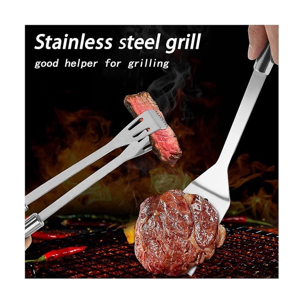 BBQ- set - spatlar, gafflar och tång i rostfritt stål, tillbehör för utomhusgrillälskare