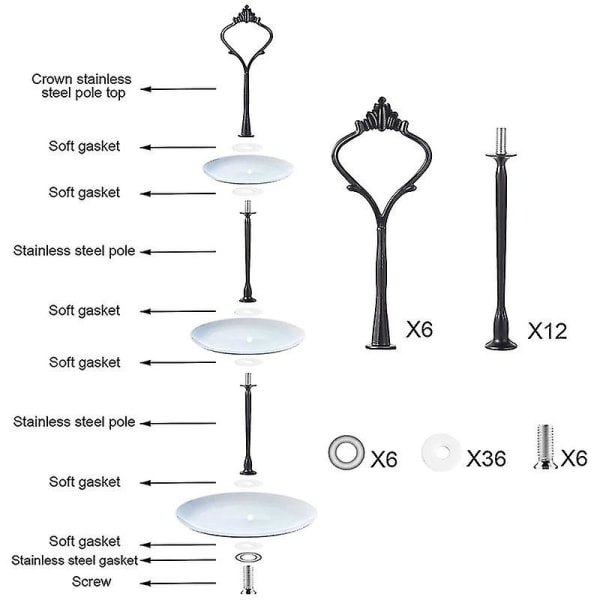 6 Sett Lagdelt Skuff Hardware For Kake Stativ Mold Crown 3 Lag Kake Stativ Beslag Hardware Holder For