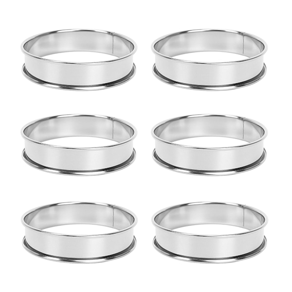 6 stk. Runde Kageringe til Bagning, Rustfrit Stål Muffinsform, Metalform Dobbelt Rullede Krom