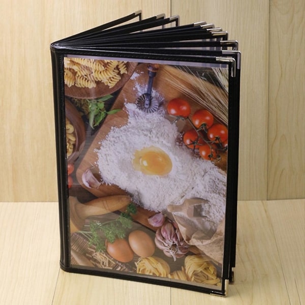 2 ark A4-format boktyp cafébar transparent restaurang menyomslag 10 sidor 20 vyer och 8 sidor
