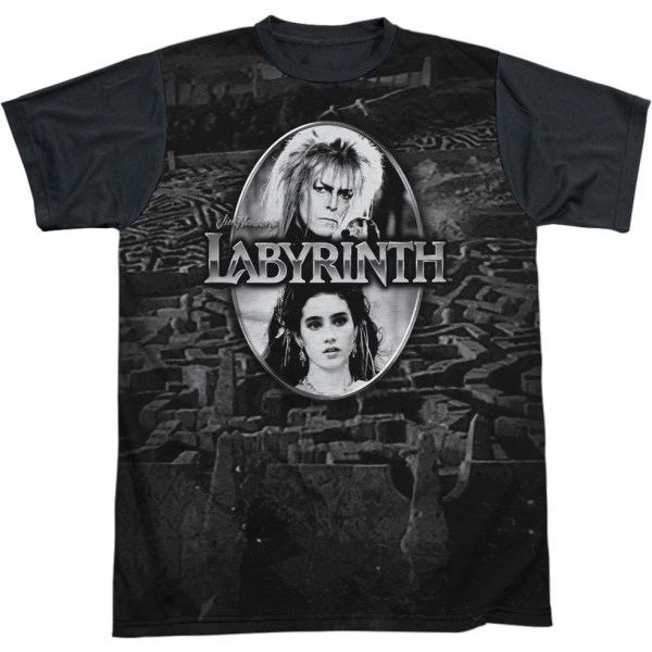 Jareth och Sarah Svartvit labyrint-T-shirt XL