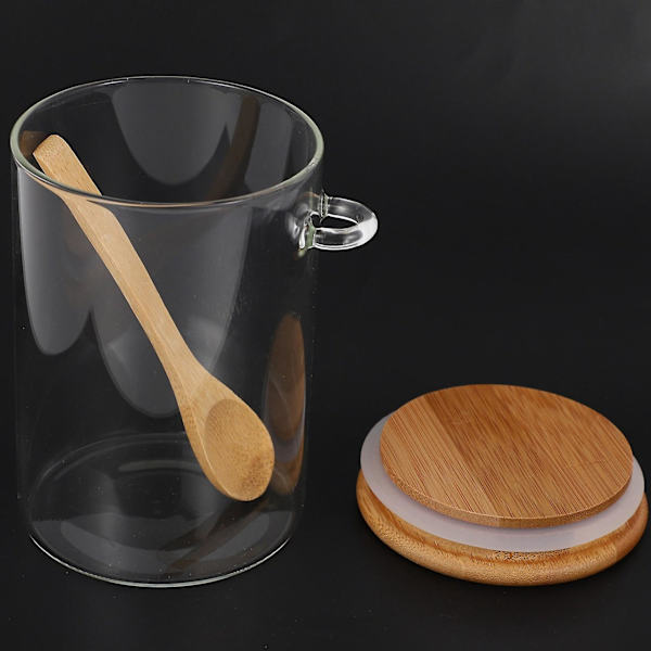 4X Matförvaringsburk i glas, klar lufttät burk med lock och sked för lös te, salt, socker