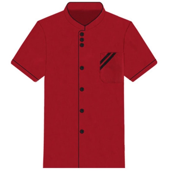 Unisex Kort & Långärmad Kockjacka Hotellkök Serviceuniform Arbetskläder Red and Black L Short Sleeve