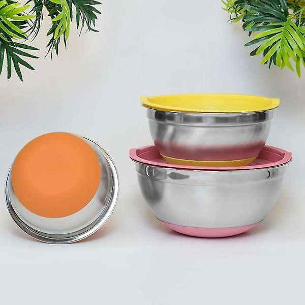 5 stk. Rustfrit Stål Blandeskåle 18-26 cm i Diameter Metal Nesting Skåle med Farverige Lufttætte Låg