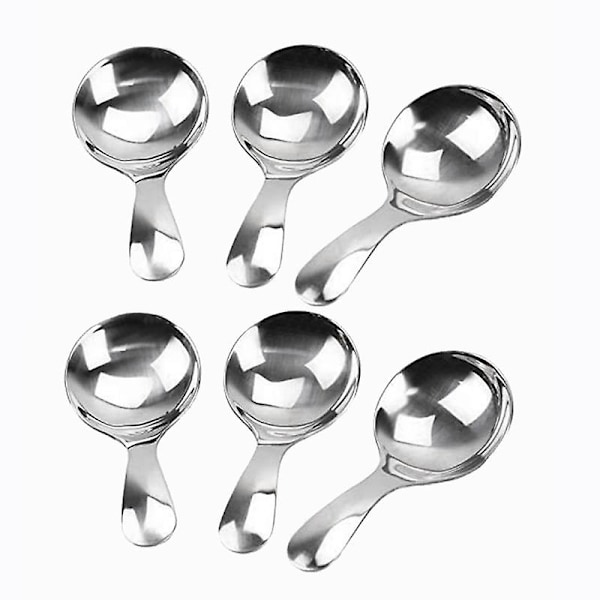 6 rustfrie stål små skeer med kort håndtag - minisalt skeer, krydderskeer, dessertskeer, te- og kaffeskeer