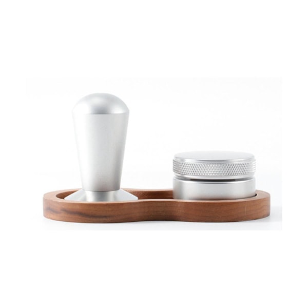 1 Trippel 58mm Aluminium Kaffekontakt med Räfflad Trämatta Icke-Elektriska Tillbehör för Kaffe
