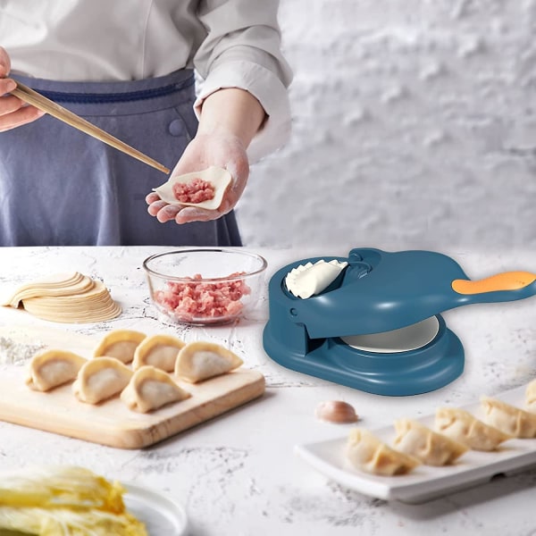 2 i 1 Dumpling Maker, Kjøkken Dumpling Making Tool, Dumpling Mould Print, Dumpling Skin Maker Dumpling Moulds Blue
