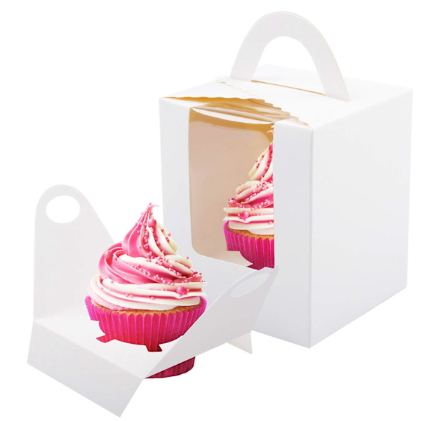 50 Enkelt Cupcake Æske Hvid Enkelt Cupcake Holdere med Bageri Vindue Mat