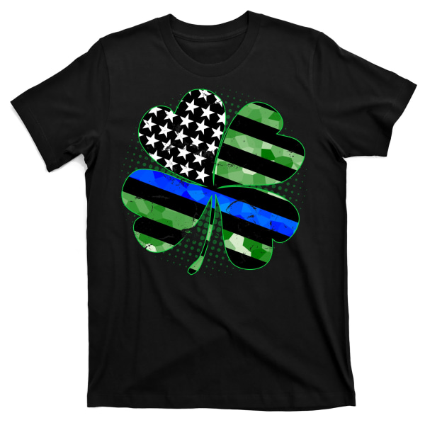 Tynd Blå Linje St. Patricks Dag Irsk Kløver T-shirt XXL