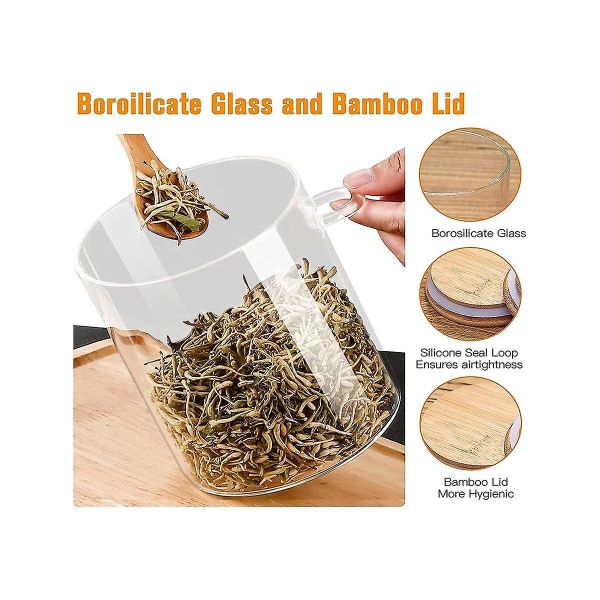 Glasburk med bambulock och sked, med lufttätt lock, 15 oz/450 ml matförvaringsbehållare i glas 9