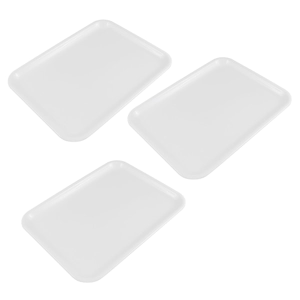 3 stk 10 tommers lange rektangulære serveringsbrett i plast, hvite