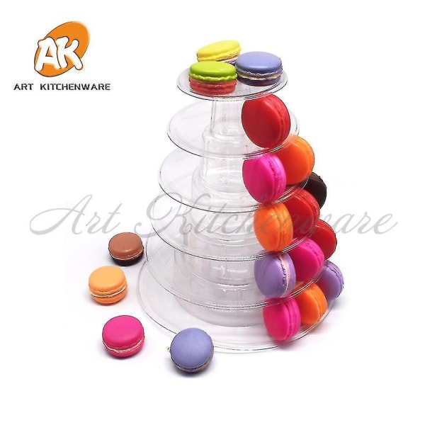 6-lagers Högkvalitativ Macaron Display Tower PVC Macaron Tower Stativ Fondant Cake Stativ Bröllopstårta Dekorationsverktyg