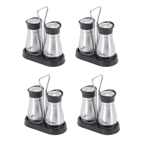 4X Salt- och Pepparkvarnar Set - Premium Rostfritt Stål med Glasbotten och 4 Tums Stativ - 4