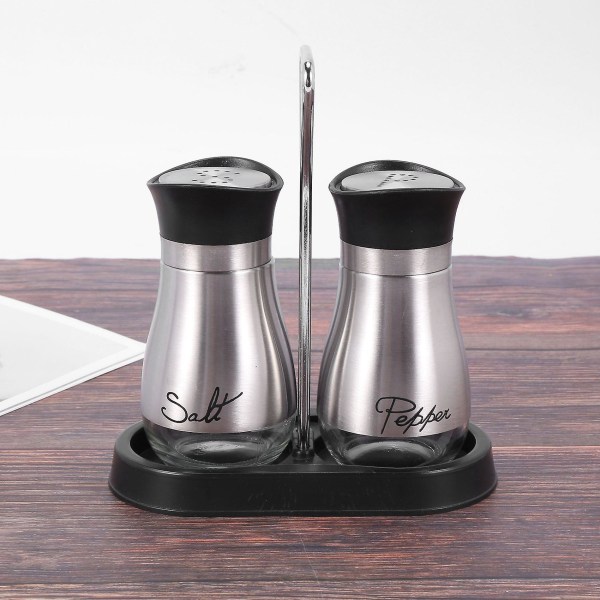 4X Salt- och Pepparkvarnar Set - Premium Rostfritt Stål med Glasbotten och 4 Tums Stativ - 4