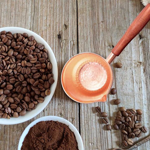 450ml Håndlaget Kaffe- og Te-sett i Rent Kobber, Tyrkisk Gresk Arabisk Kaffe-kanne med Trehåndtak