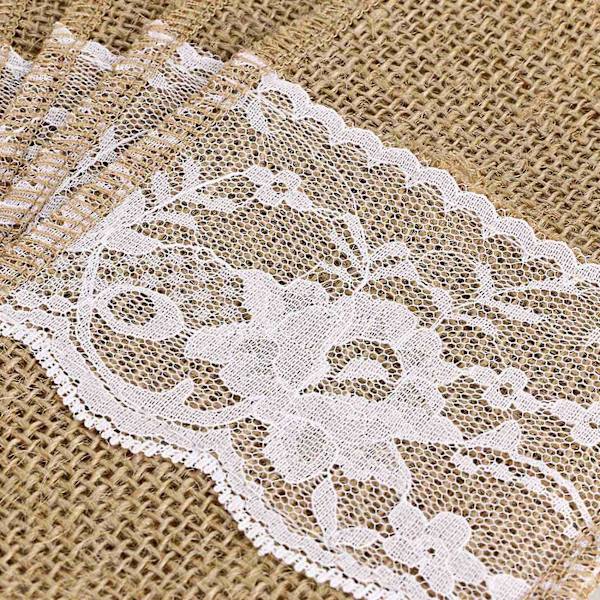 150 stk. Burlap Lace Bestikposer Rustik Bryllup Bestikholder Pose Hessiansæk Jute Bord