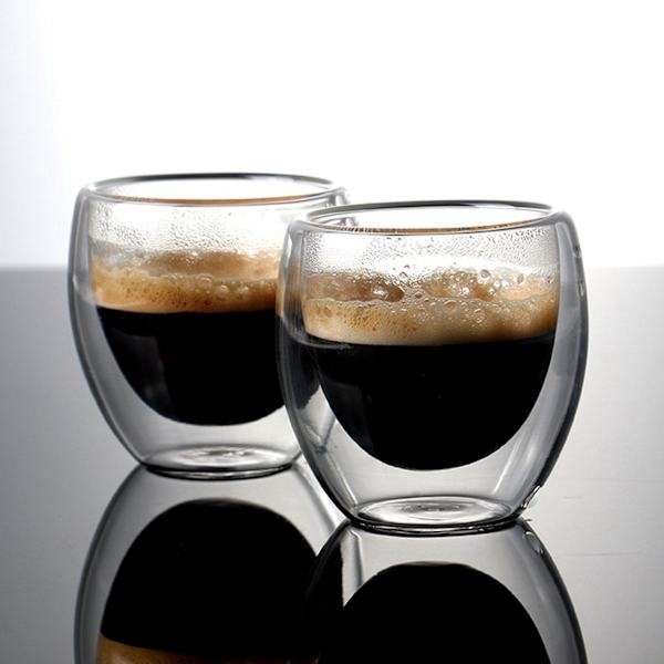 12 sett med 80 ml dobbelveggholdige glasskaffebegersett for å drikke te, kaffe, drikkebeger