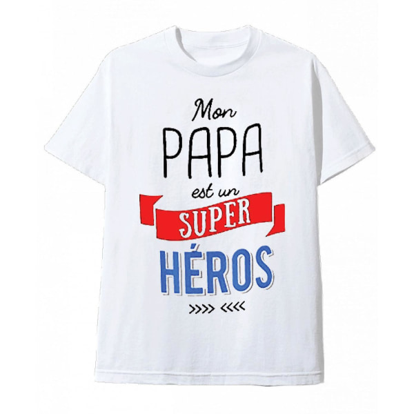 T-shirt för män, vit, \"Min pappa är en superhjälte\" L