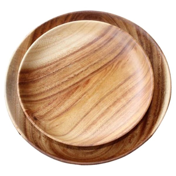 2pcs Round Wooden Plate Full Acacia Wooden Fruit Plate Wooden