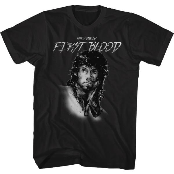 Rambo De Tegnede Først Blod Sort T-Shirt XL