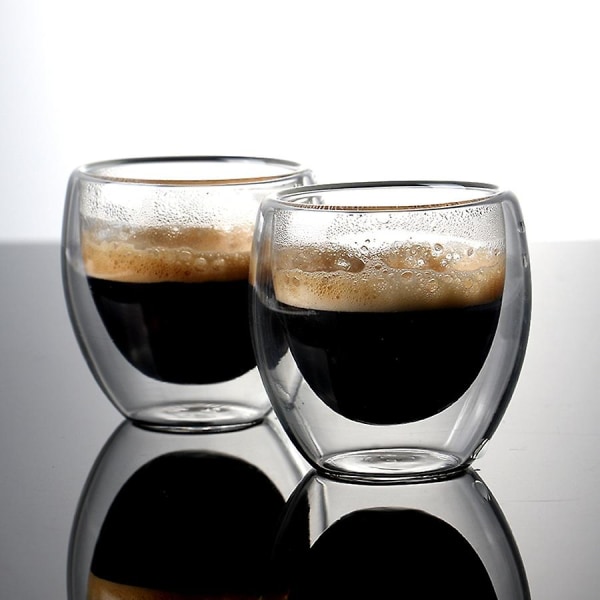 6 set med 80 ml dubbelväggiga ihåliga glaskaffekoppar för att dricka te, kaffe, dricksglas