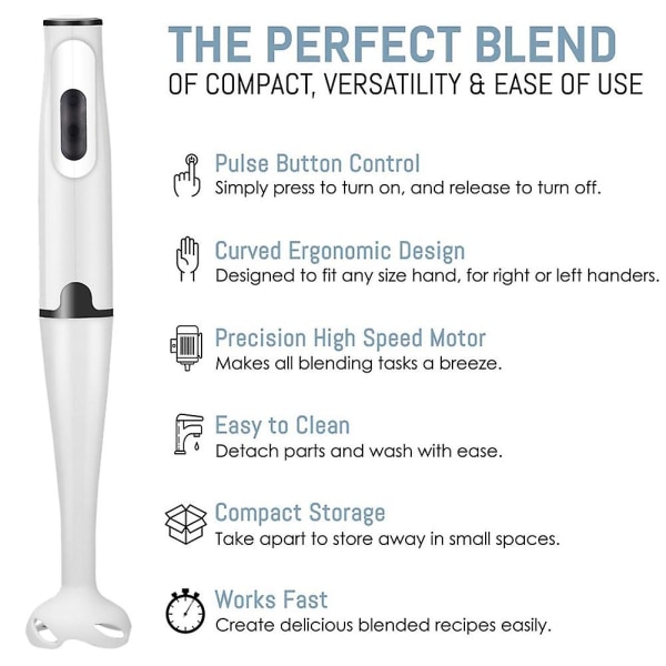 Immersionsblender 300W Turbo Stick Håndblender Kraftig Isknusing Design Puree Smoothies