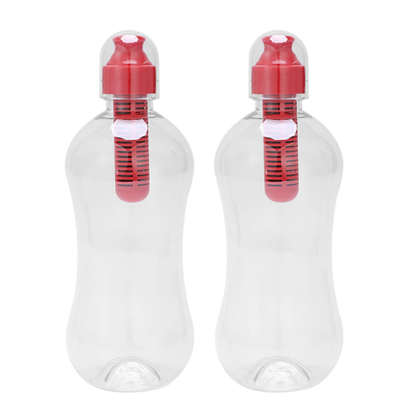 2 st 550 ml utomhusvattenflaska med filter för hydrering, röd