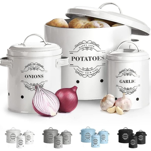 Vitlökskorgen Metall Lök Kruka Set Om 3-Potatis Kruka. Lök Kruka. Vitlök Kruka