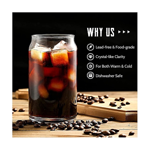 [Sett med 6] Glass med bambuslokk og - ølboksformet vannglass, 16oz iskaffe