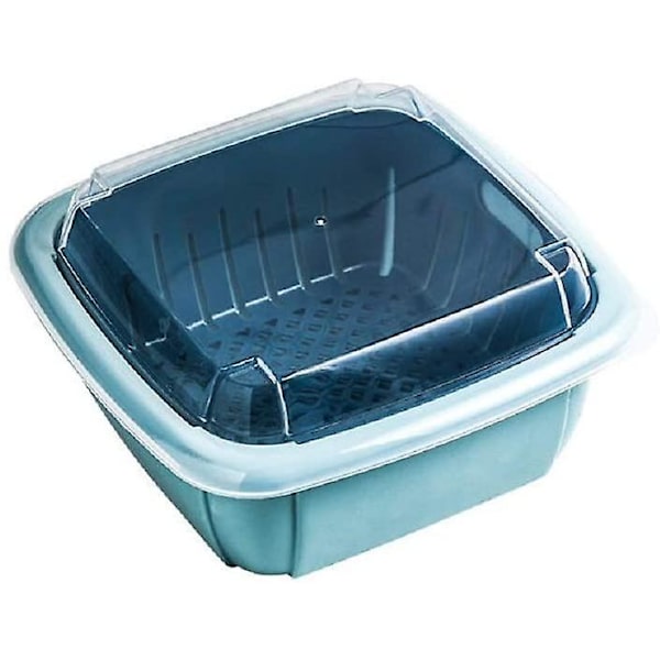3 i 1 Kjøkken Sil med Lopp - Plast Dobbeltlags Frukt og Grønnsak Sil Boller Sett /lagring(1, Blå)