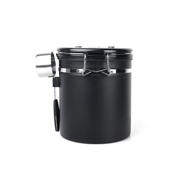 Lufttett krukke for kaffebønner i 304 rustfritt stål, te, tørket frukt, oppbevaringskrukke med skje, 1,2 L