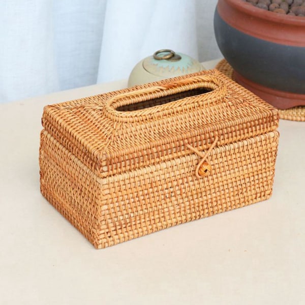 2X Papirholder Rattan Vevboks Elegant Hjemmedekor Håndlaget Skrivebord Vevboks Serviettgate