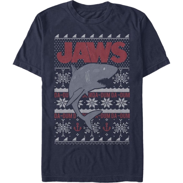 Ugly Faux Knit Jaws Christmas T-Shirt M