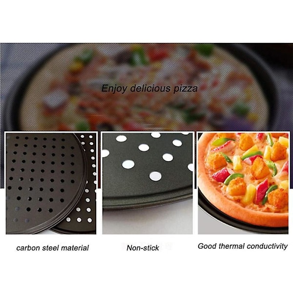 2 stk. 10 tommer Perforeret Pizza Pan Kulstofstål Non-stick Belægning Nem Rengøring Pizza Pan