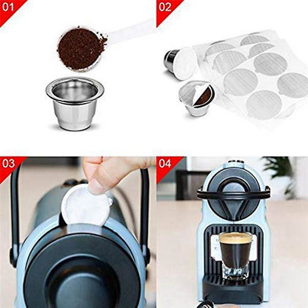 10 kapslar 100 förseglade rostfria för påfyllningsbara kapslar Kaffe kapselkapslar återanvändbara (B)