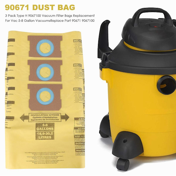 H-tyyppinen 9067100 tyhjiöpussin vaihto Shop Vac 5-8 gallonin imureille, vaihto-osa 90671 9