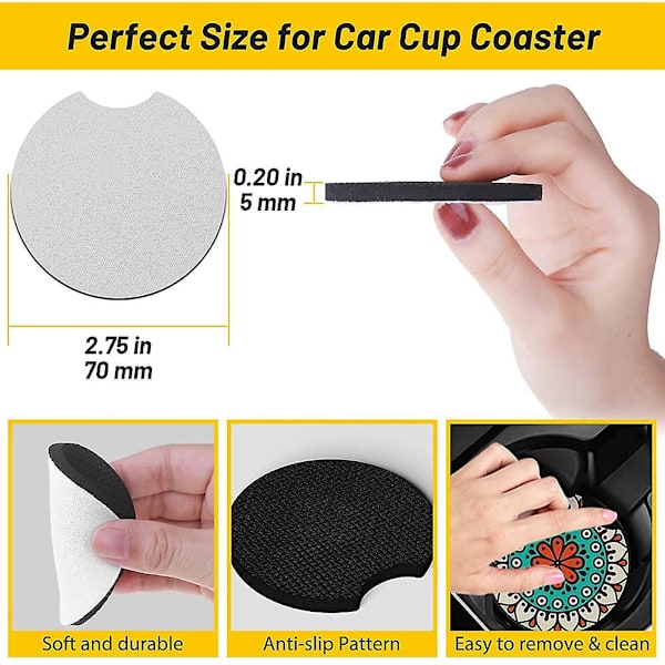 120 stk sublimeringsblanke bilcoaster 2,75 tommer 5 mm bilcoasterblanker for sublimering