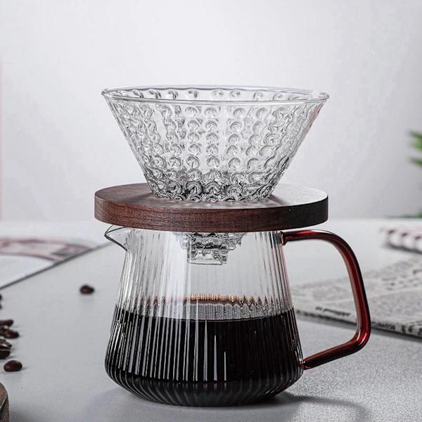 Vertikalrandig glaskanna för kaffe, värmebeständig, för V60-droppkaffe, delad kanna