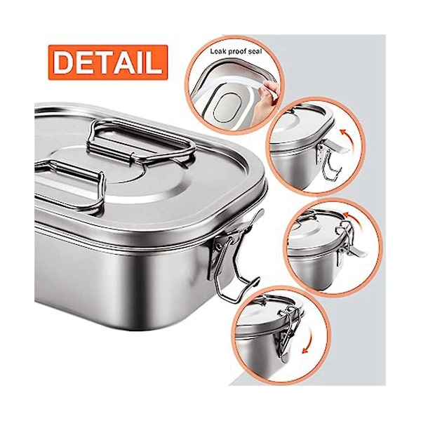 2-pack Lunchbox i Rostfritt Stål - Lunchbox för Barn och Vuxna - Dubbelväggig Metall Lunchbox med Lufttät Förslutning